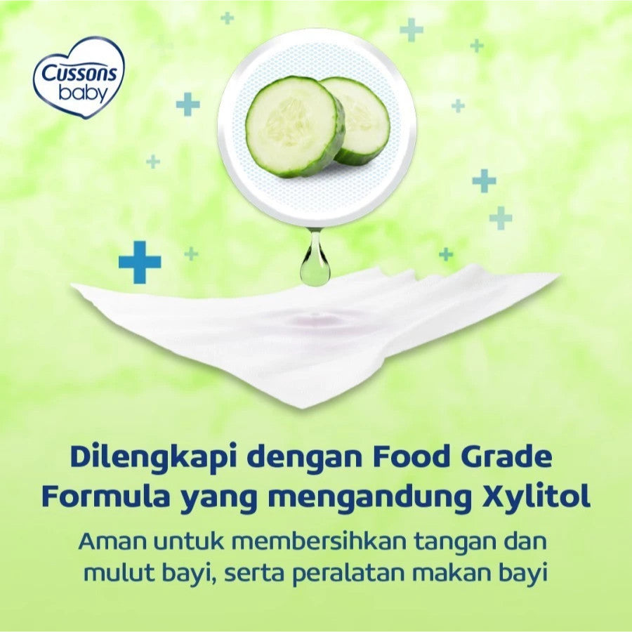 Cussons Baby Wipes Nat Refreshing-Tisu Basah Bayi-Ganti Popok 45's X3 Cucumber Extract