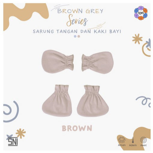 NOVA Brown Grey Series - Sarung Tangan dan Sarung Kaki Bayi (1 Pack) Newborn