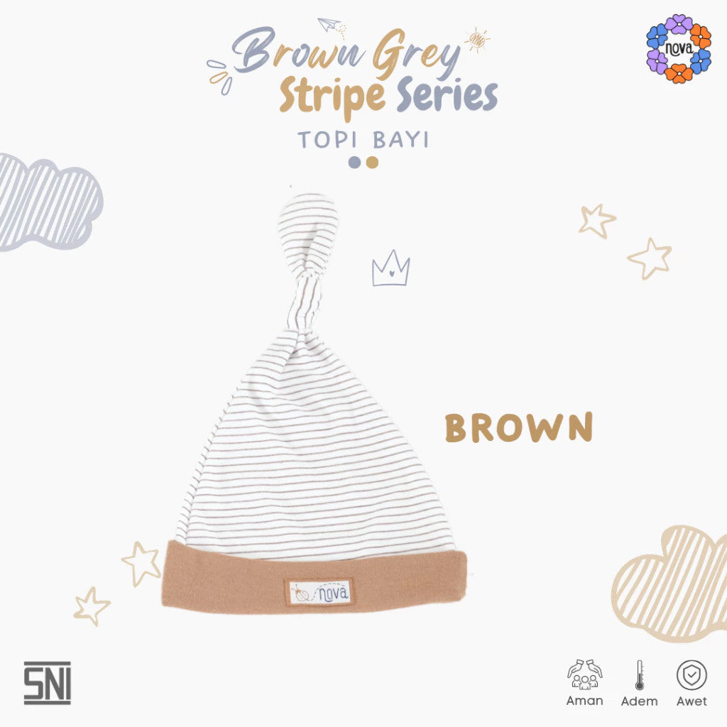NOVA Brown Grey Stripe Series - Topi Bayi Newborn - Knot Hat (1 pcs)