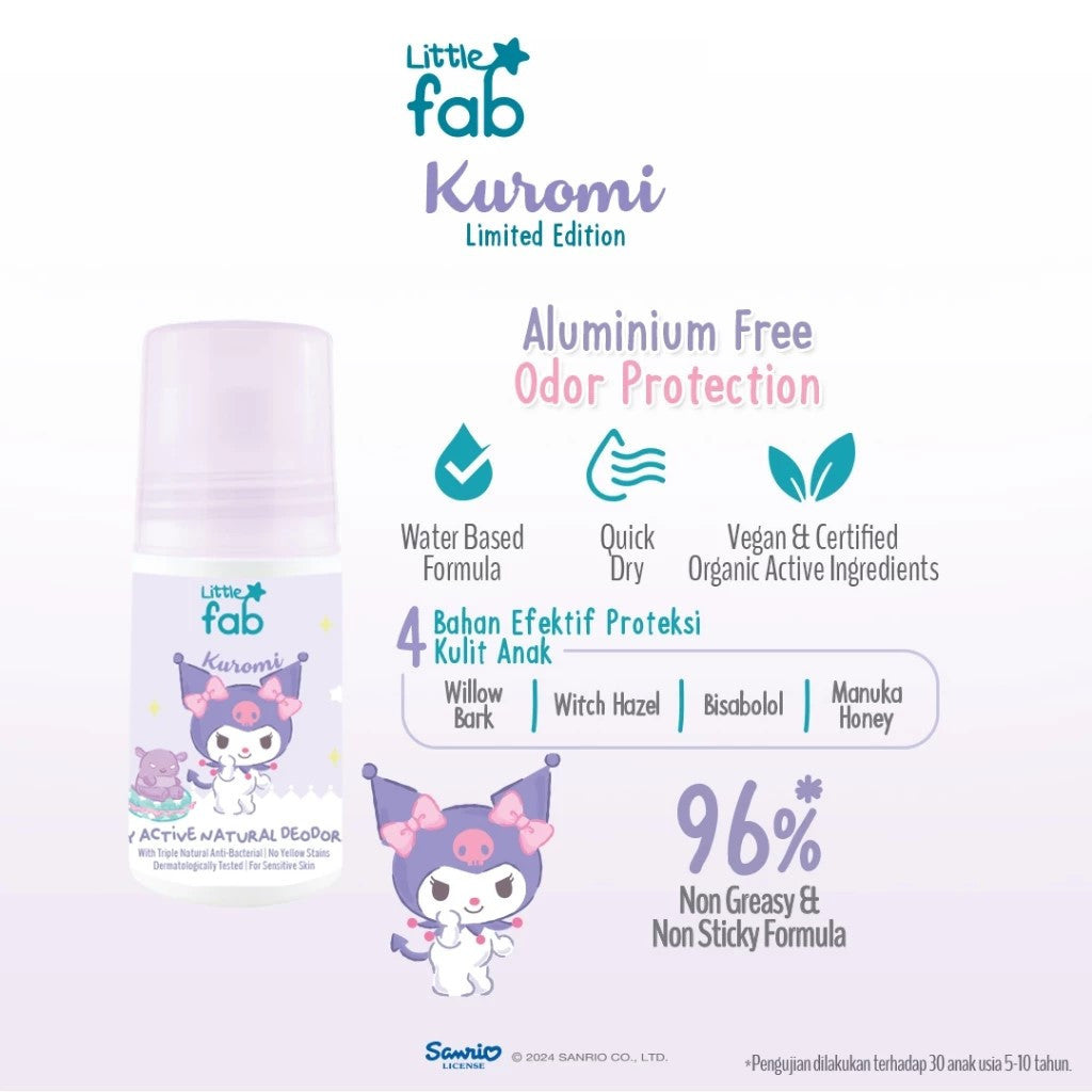 Little Fab Kids - Daily Active Natural Deodorant 50ml - Limited Edition Kuromi & Cinnamoroll