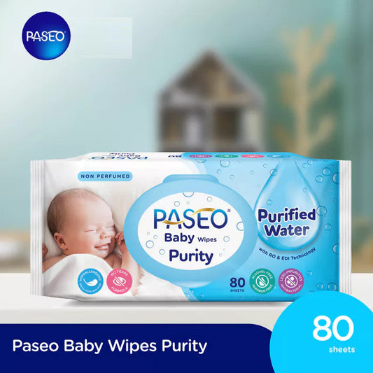 Paseo Baby Wipes Purity Gazette 80's Antibakteri Lembut - formula bebas Alkohol