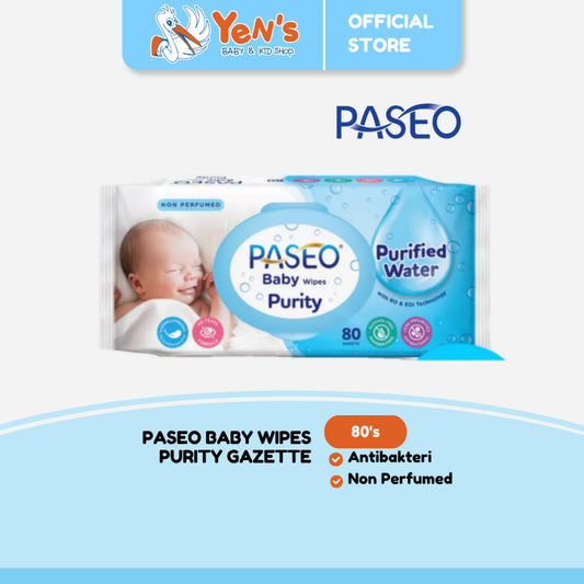 Paseo Baby Wipes Purity Gazette 80's Antibakteri Lembut - formula bebas Alkohol