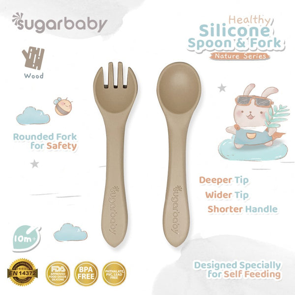 SUGAR BABY - Healthy Silicone Spoon & Fork (Nature Series)