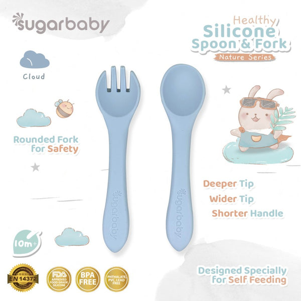 SUGAR BABY - Healthy Silicone Spoon & Fork (Nature Series)