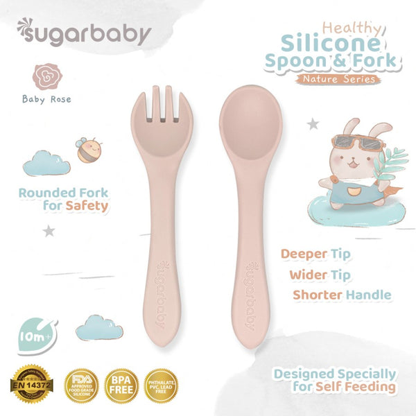 SUGAR BABY - Healthy Silicone Spoon & Fork (Nature Series)