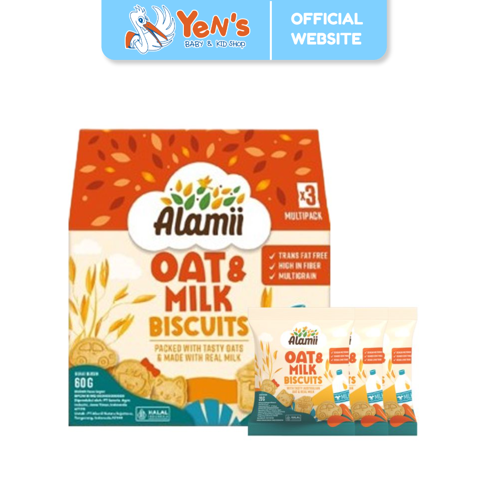 Alamii Multigrain Biscuits - Biskuit Milk & Cocoa / Seaweed & Veggie / Oat & Milk -  60g (3 bags x 20g) - Halal Certified