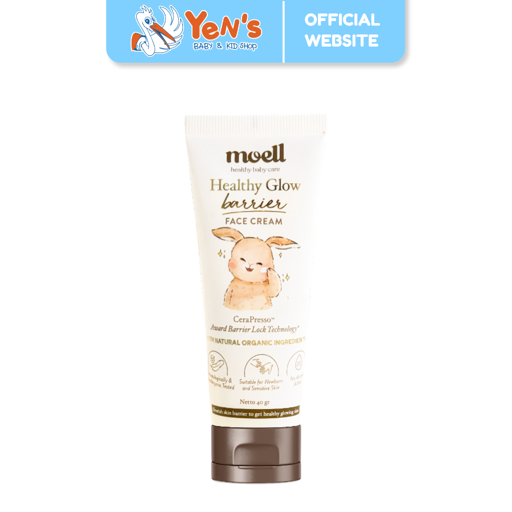 Moell Face Cream Healthy Glow Barrier Face Cream 40gr - Pelembab Wajah Bayi - Plant Based Probiotics Suitable For Sensitive Skin