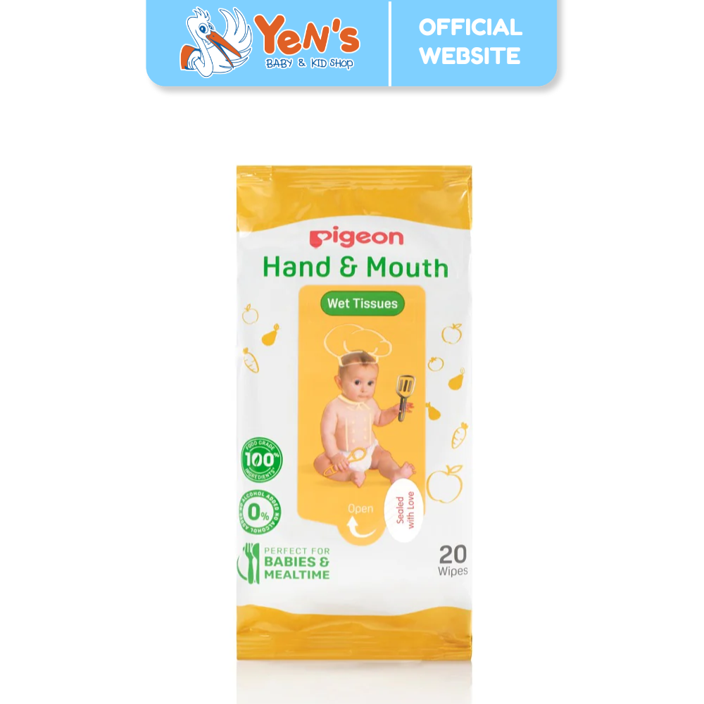 PIGEON Hand and Mouth Wet Tissue - 20 Sheets | Tisu Basah Bayi Fragrance Free
