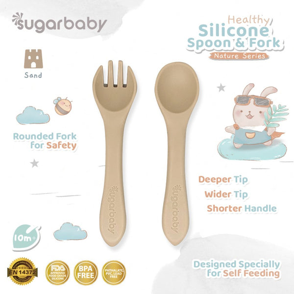 SUGAR BABY - Healthy Silicone Spoon & Fork (Nature Series)