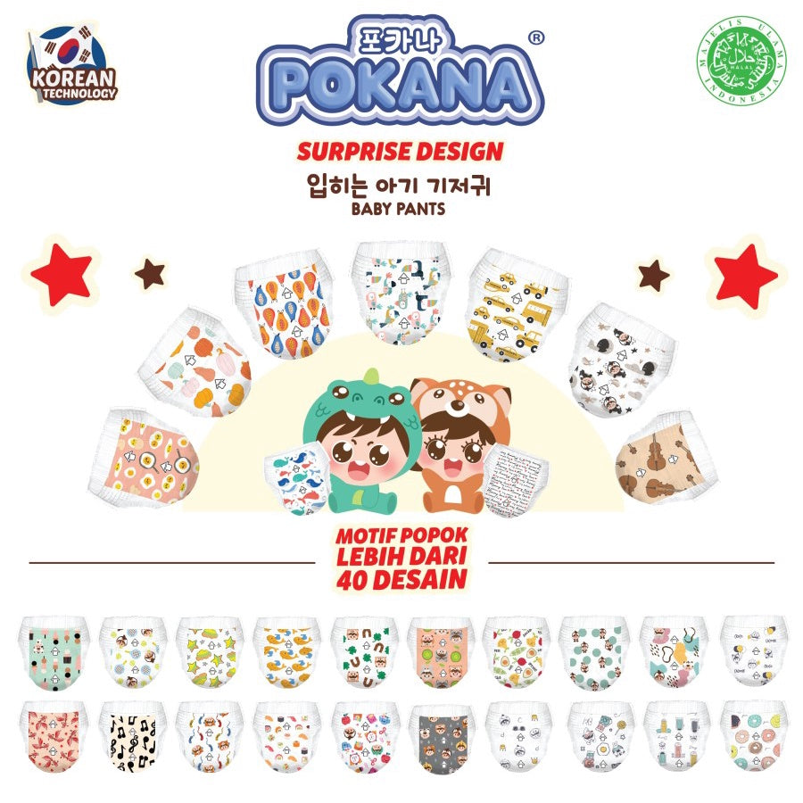 POKANA Pants S60 M58 L48 XL42 Baby Diapers Surprise Design / Popok Celana Bayi