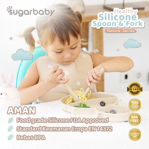 SUGAR BABY - Healthy Silicone Spoon & Fork (Nature Series)