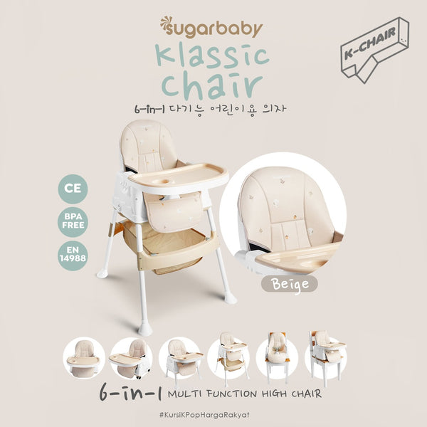 SUGARBABY Klassic Chair High Chair 6 in 1 | Booster Seat | Kursi Makan Bayi