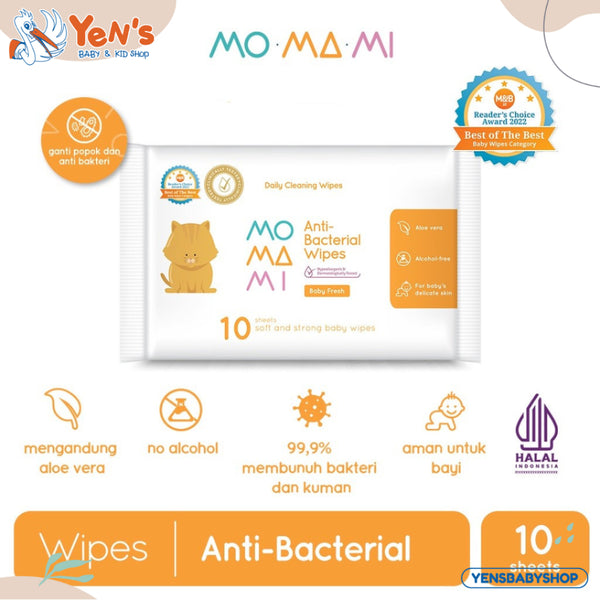 Momami Anti Bacterial Wipes / Tisue Basah (10 / 30 /60 Lembar)