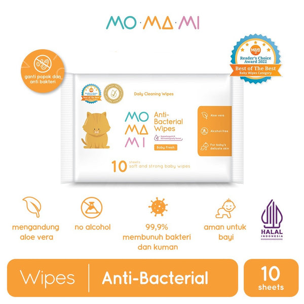 Momami Anti Bacterial Wipes / Tisue Basah (10 / 30 /60 Lembar)