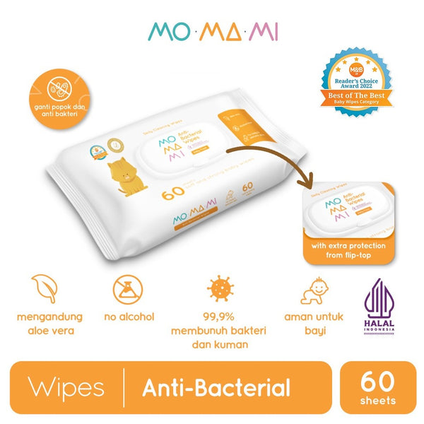 Momami Anti Bacterial Wipes / Tisue Basah (10 / 30 /60 Lembar)