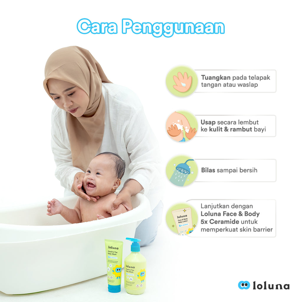 LOLUNA Head to Toe Baby Wash 5x Ceramide 100ml - Sabun Sampo Mandi Perawatan Kulit Bayi dan Anak