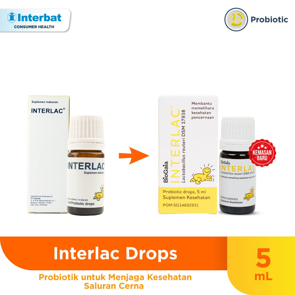 Interlac Probiotik Drops Isi 5ml / Menjaga Kesehatan Saluran Pencernaan