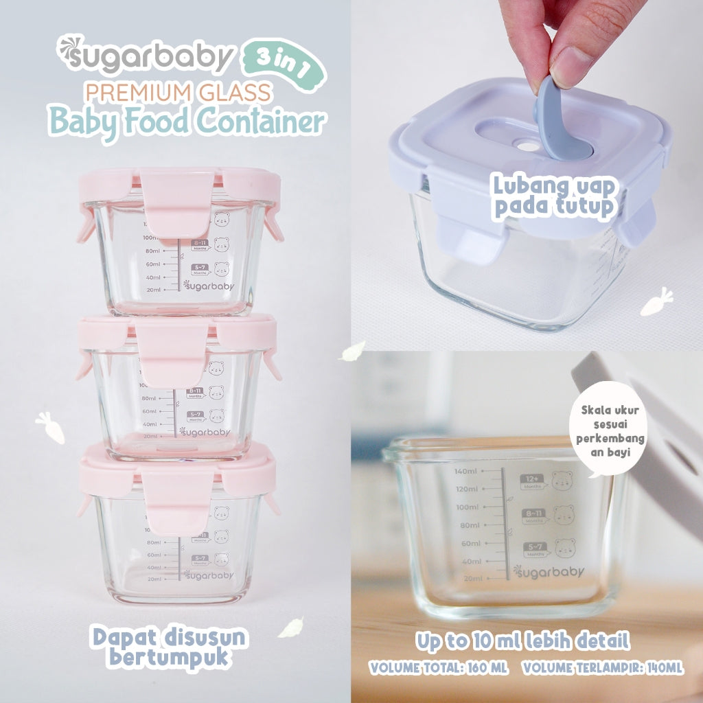 SugarBaby Premium Glass Jar Baby Food Container 3 pcs BPA FREE / Peralatan Makan Bayi MPASI