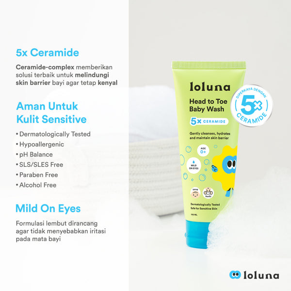 LOLUNA Head to Toe Baby Wash 5x Ceramide 100ml - Sabun Sampo Mandi Perawatan Kulit Bayi dan Anak