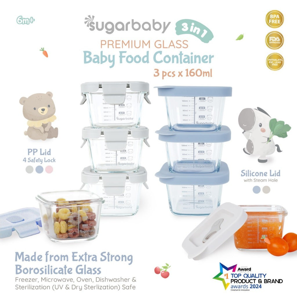 SugarBaby Premium Glass Jar Baby Food Container 3 pcs BPA FREE / Peralatan Makan Bayi MPASI