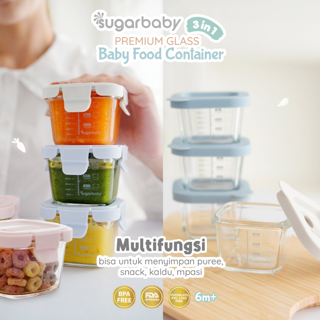 SugarBaby Premium Glass Jar Baby Food Container 3 pcs BPA FREE / Peralatan Makan Bayi MPASI
