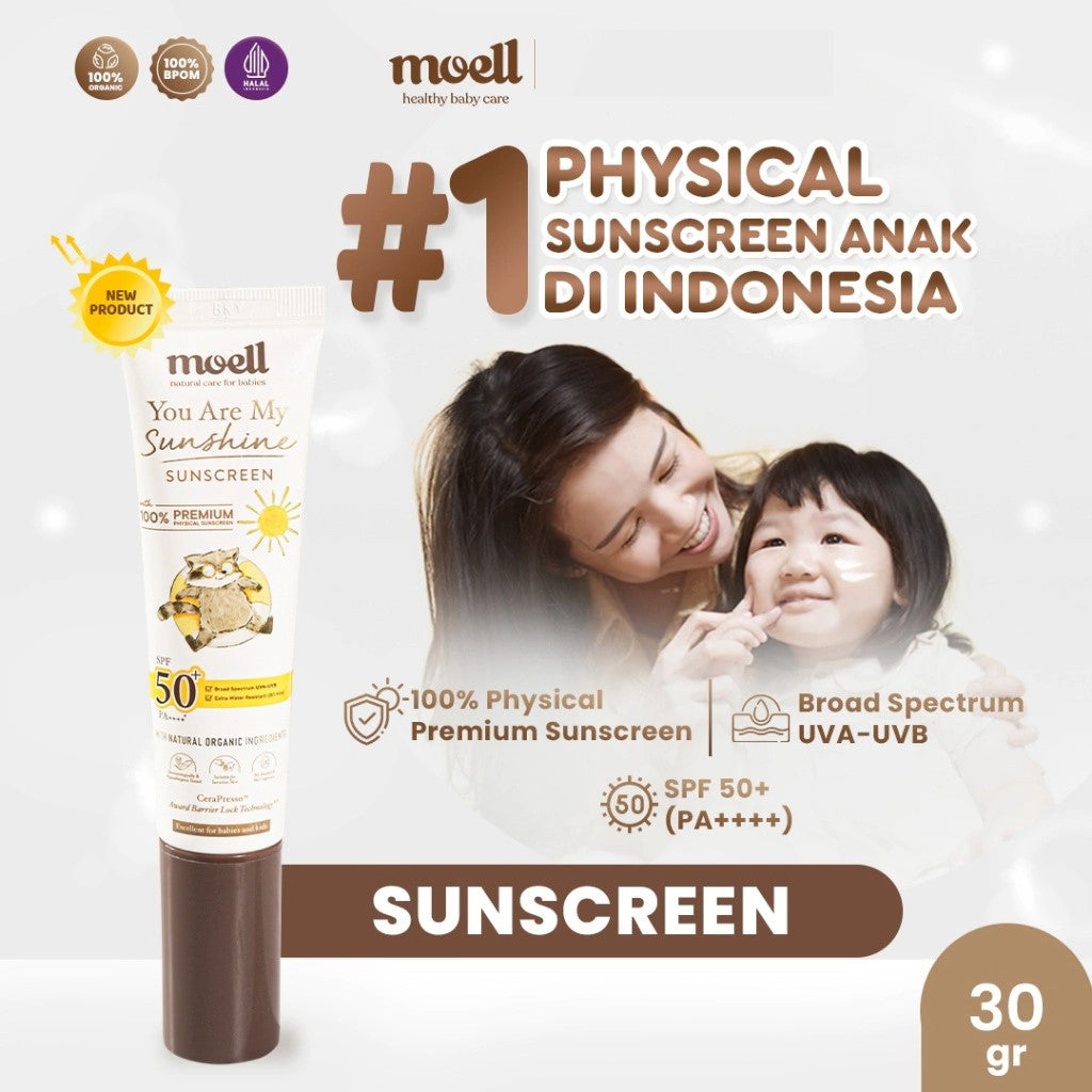 Moell Physical Sunscreen Anak & Bayi SPF 50+ (PA++++) 30 gr - Extra Water Resistant