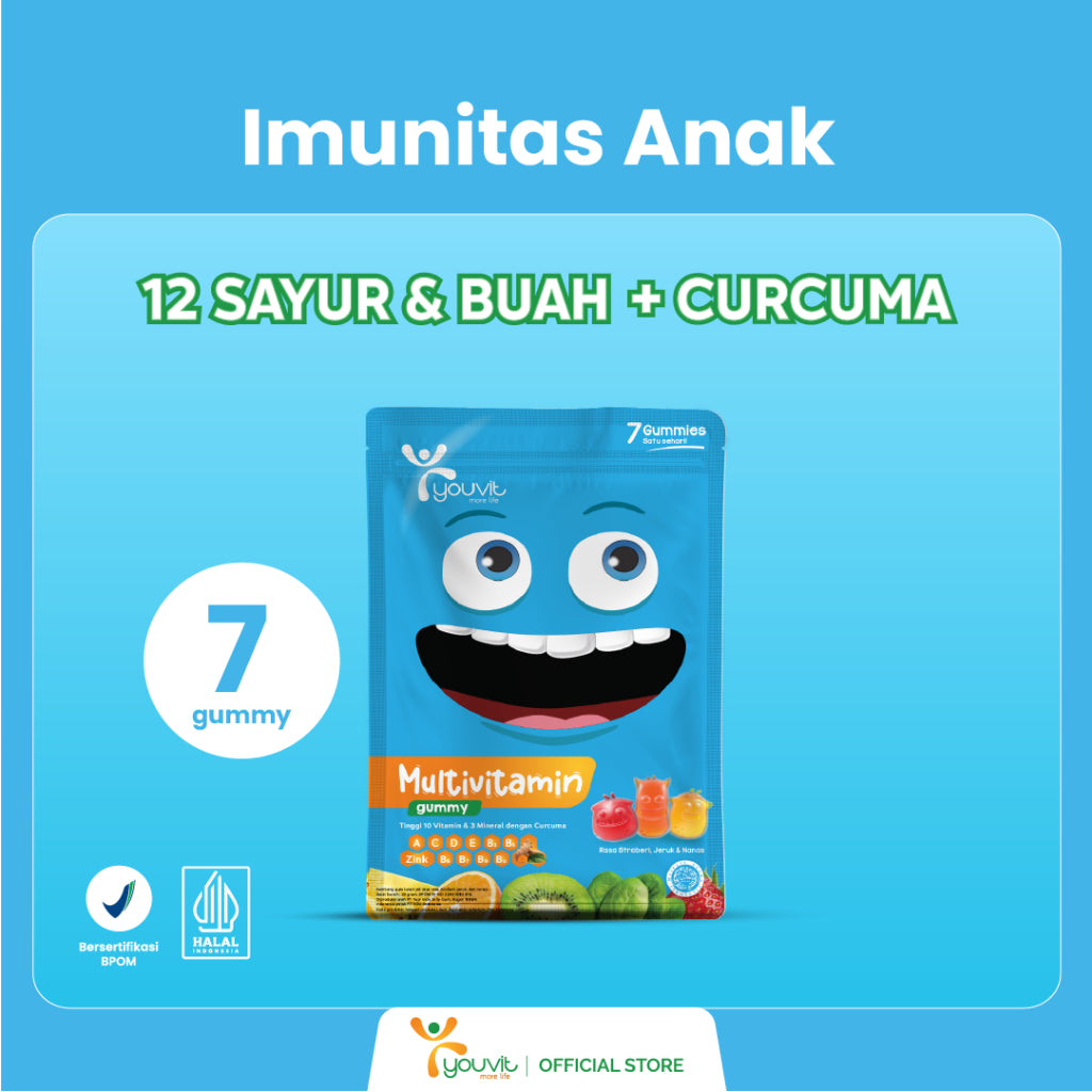 Multivitamin Gummy Anak untuk Tumbuh Kembang Youvit Multivitamin Anak 7 Hari dengan Vitamin C, Vitamin D, Zink,