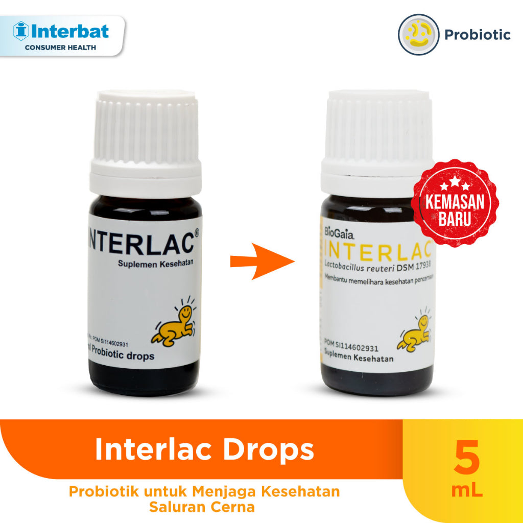 Interlac Probiotik Drops Isi 5ml / Menjaga Kesehatan Saluran Pencernaan