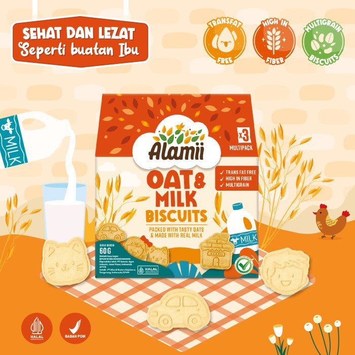 Alamii Multigrain Biscuits - Biskuit Milk & Cocoa / Seaweed & Veggie / Oat & Milk -  60g (3 bags x 20g) - Halal Certified