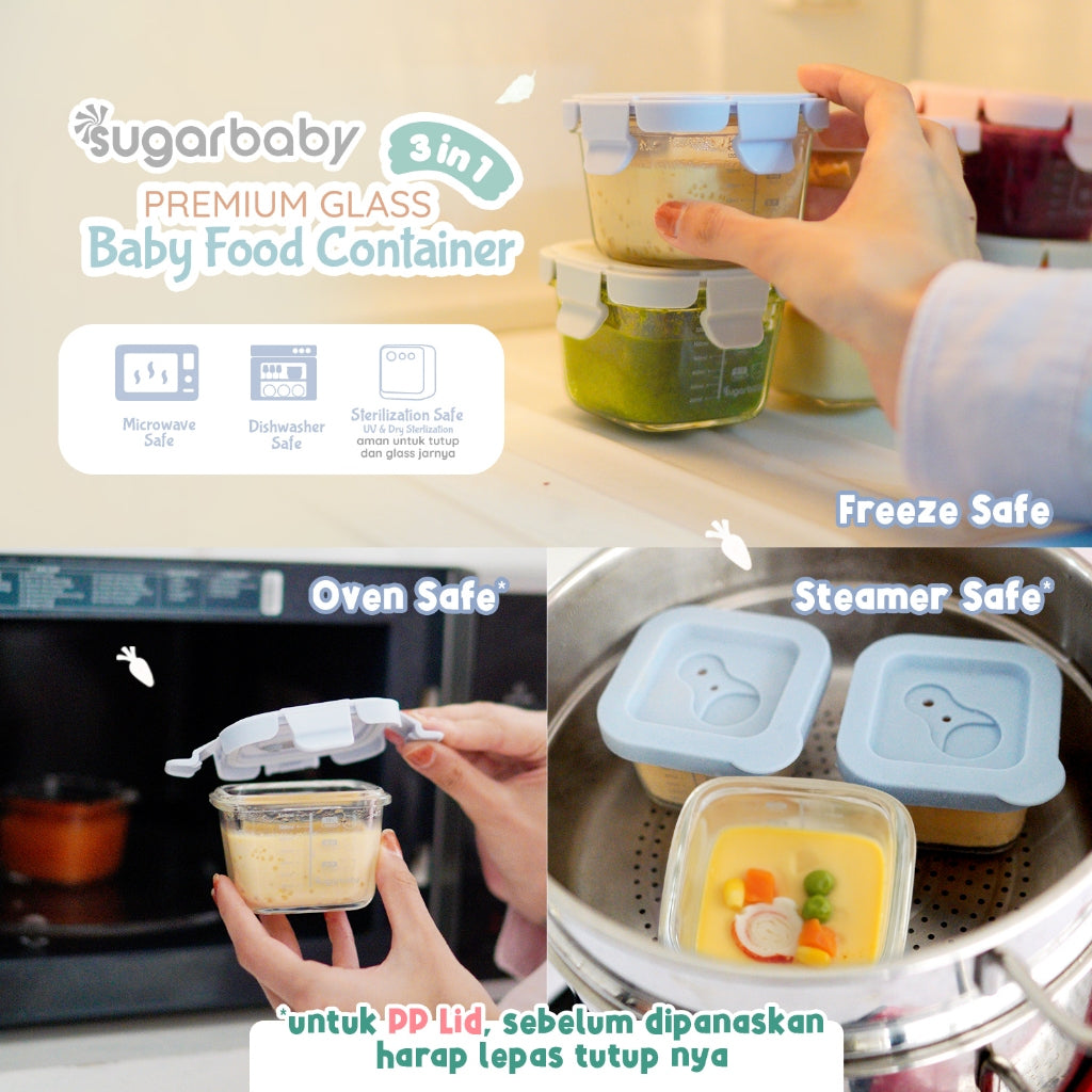 SugarBaby Premium Glass Jar Baby Food Container 3 pcs BPA FREE / Peralatan Makan Bayi MPASI