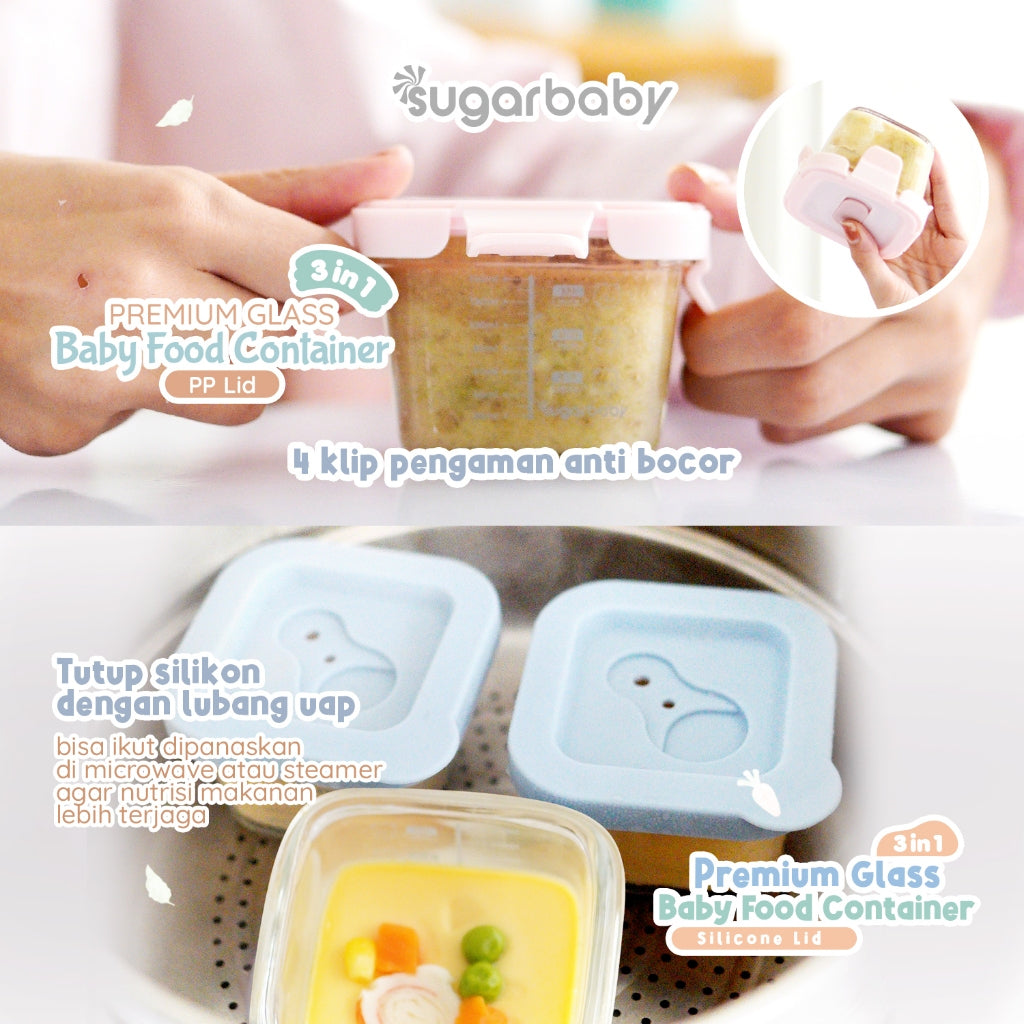 SugarBaby Premium Glass Jar Baby Food Container 3 pcs BPA FREE / Peralatan Makan Bayi MPASI