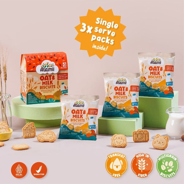 Alamii Multigrain Biscuits - Biskuit Milk & Cocoa / Seaweed & Veggie / Oat & Milk -  60g (3 bags x 20g) - Halal Certified