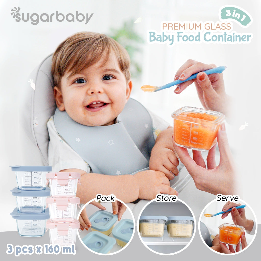 SugarBaby Premium Glass Jar Baby Food Container 3 pcs BPA FREE / Peralatan Makan Bayi MPASI