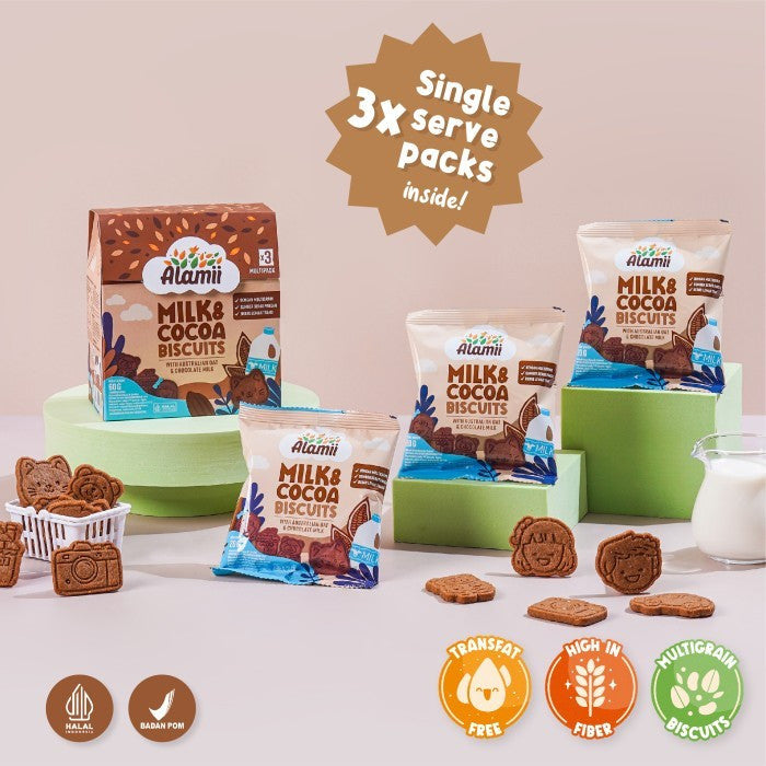 Alamii Multigrain Biscuits - Biskuit Milk & Cocoa / Seaweed & Veggie / Oat & Milk -  60g (3 bags x 20g) - Halal Certified