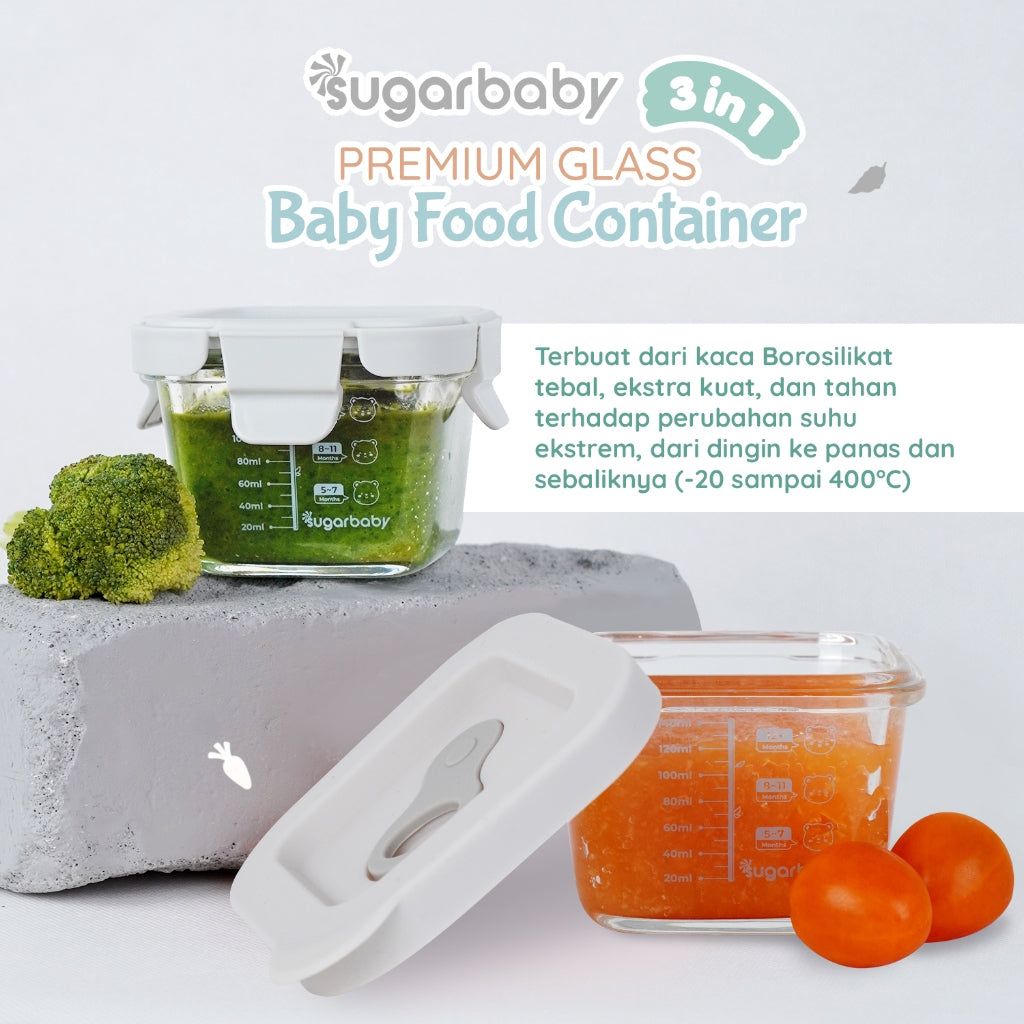 SugarBaby Premium Glass Jar Baby Food Container 3 pcs BPA FREE / Peralatan Makan Bayi MPASI