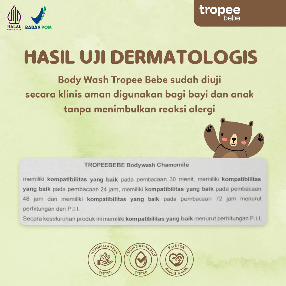 Tropee Bebe Chamomile Body Wash 250ml | Sabun Mandi Anak | Natural Free SLS | Untuk Kulit Alergi