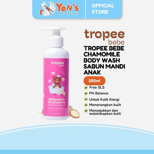 Tropee Bebe Chamomile Body Wash 250ml | Sabun Mandi Anak | Natural Free SLS | Untuk Kulit Alergi