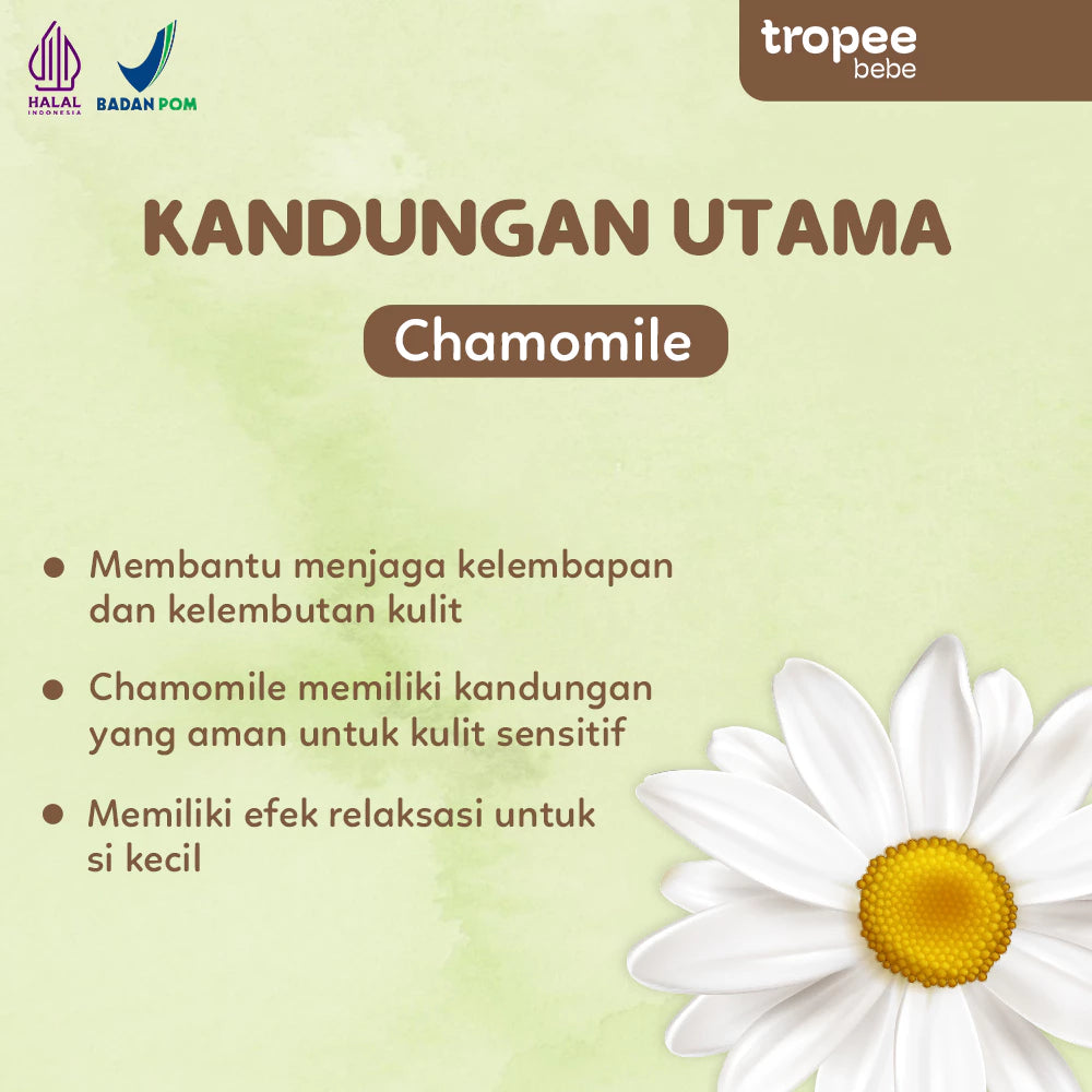 Tropee Bebe Chamomile Body Wash 250ml | Sabun Mandi Anak | Natural Free SLS | Untuk Kulit Alergi