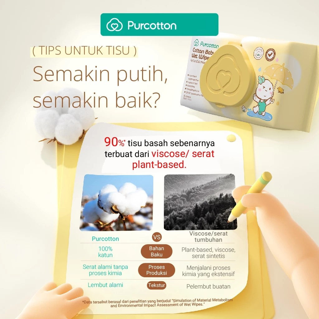 PURCOTTON Natural Baby Cotton Wet Wipes 20 Lembar - Tisu Basah Bayi Natural Non Alkohol soft
