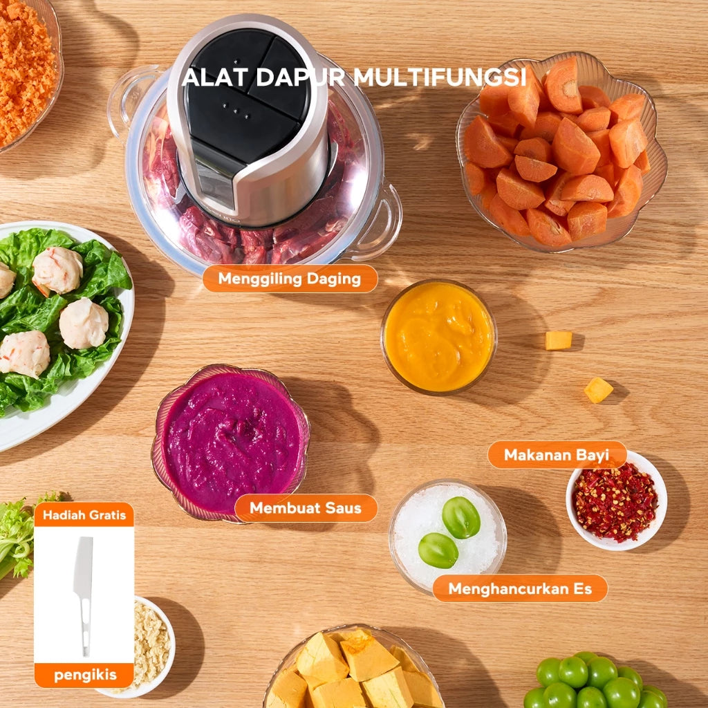 Ecentio food chopper blender kaca Layar LED 2L 6 Mata Pisau food grade