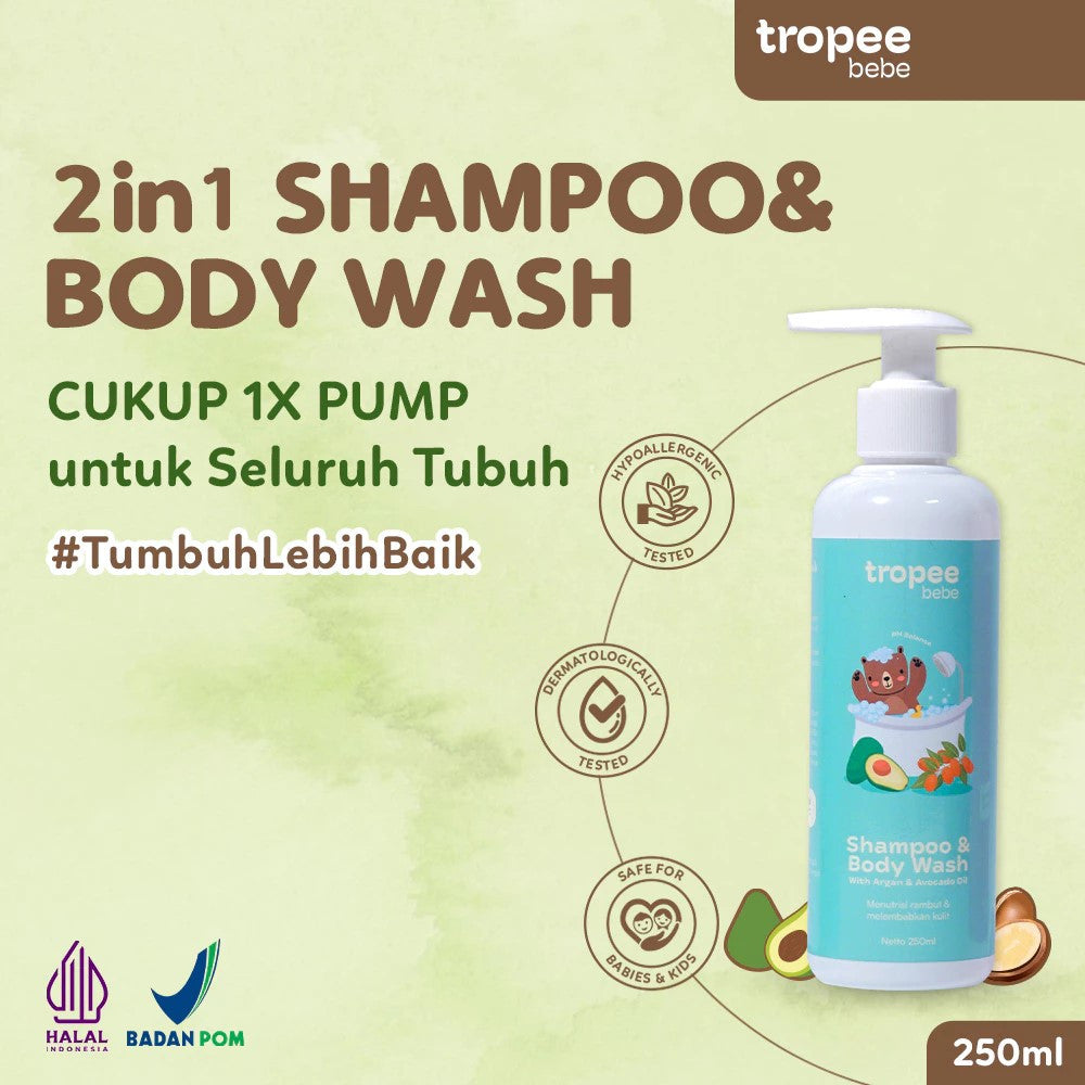 Tropee Bebe Shampoo & Body Wash 250ml | Sampo & Sabun Mandi Anak | Natural Free SLS