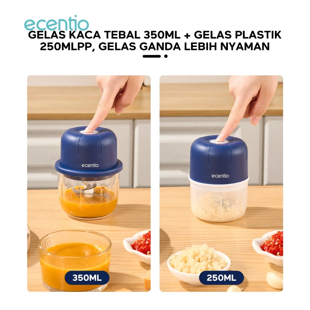 ecentio chopper mini kaca 2in1 Blender 6 pisau+3 pisau Penggiling Daging 350ml+250ml portable
