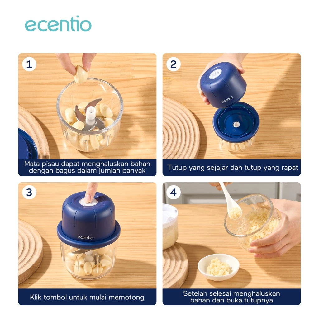 ecentio chopper mini kaca 2in1 Blender 6 pisau+3 pisau Penggiling Daging 350ml+250ml portable