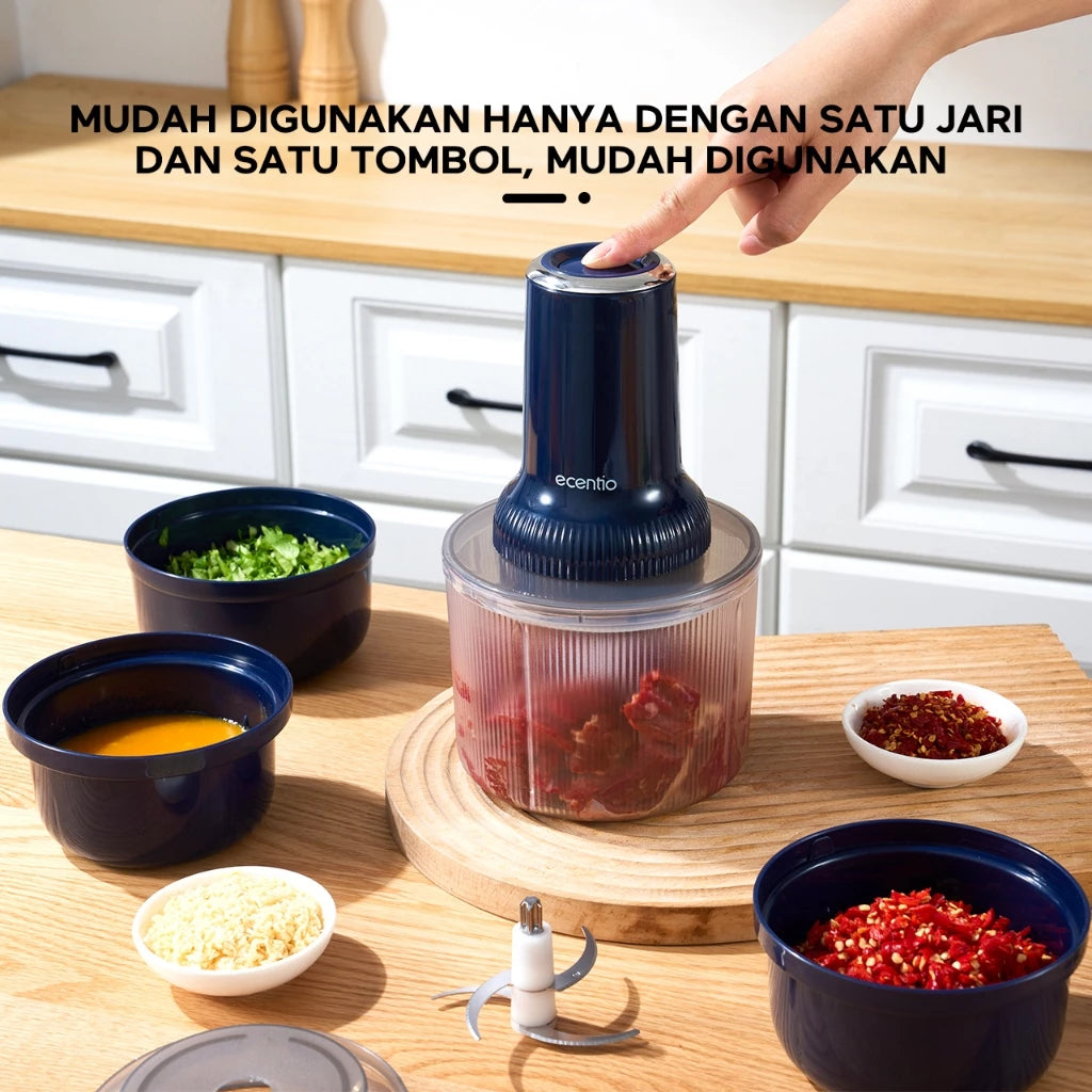 ecentio mini chopper blender 4 Mangkuk kaca multifungsi 2 set pisau food grade