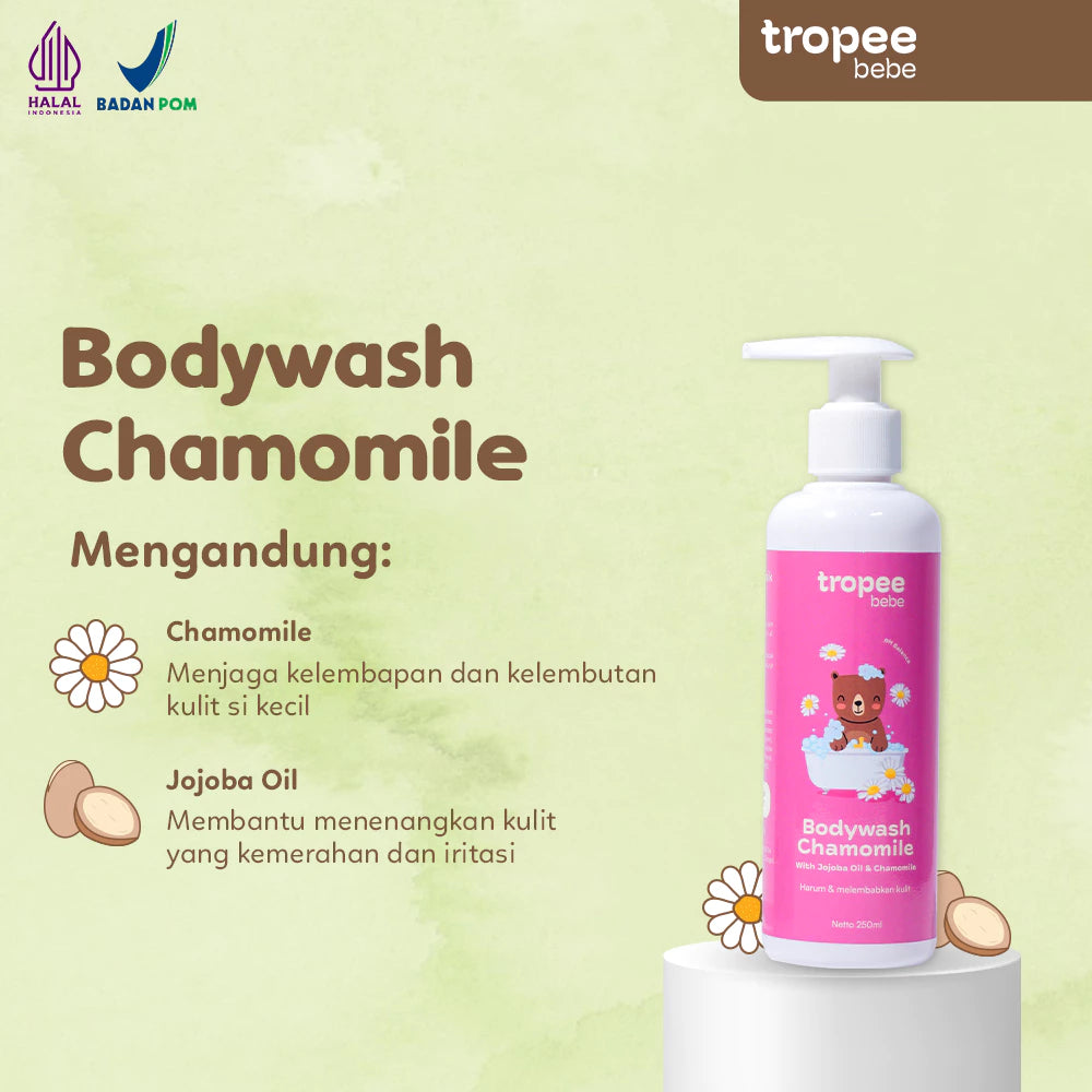 Tropee Bebe Chamomile Body Wash 250ml | Sabun Mandi Anak | Natural Free SLS | Untuk Kulit Alergi