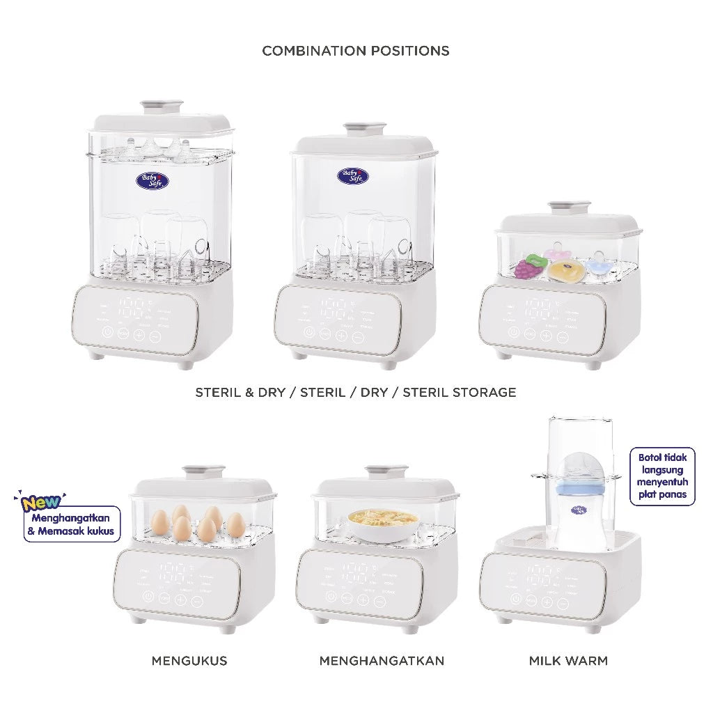 BabySafe Alat Steril Botol Susu & Pengering Digital STE03 -Menghangatkan Botol Susu ,Makanan & Kukus