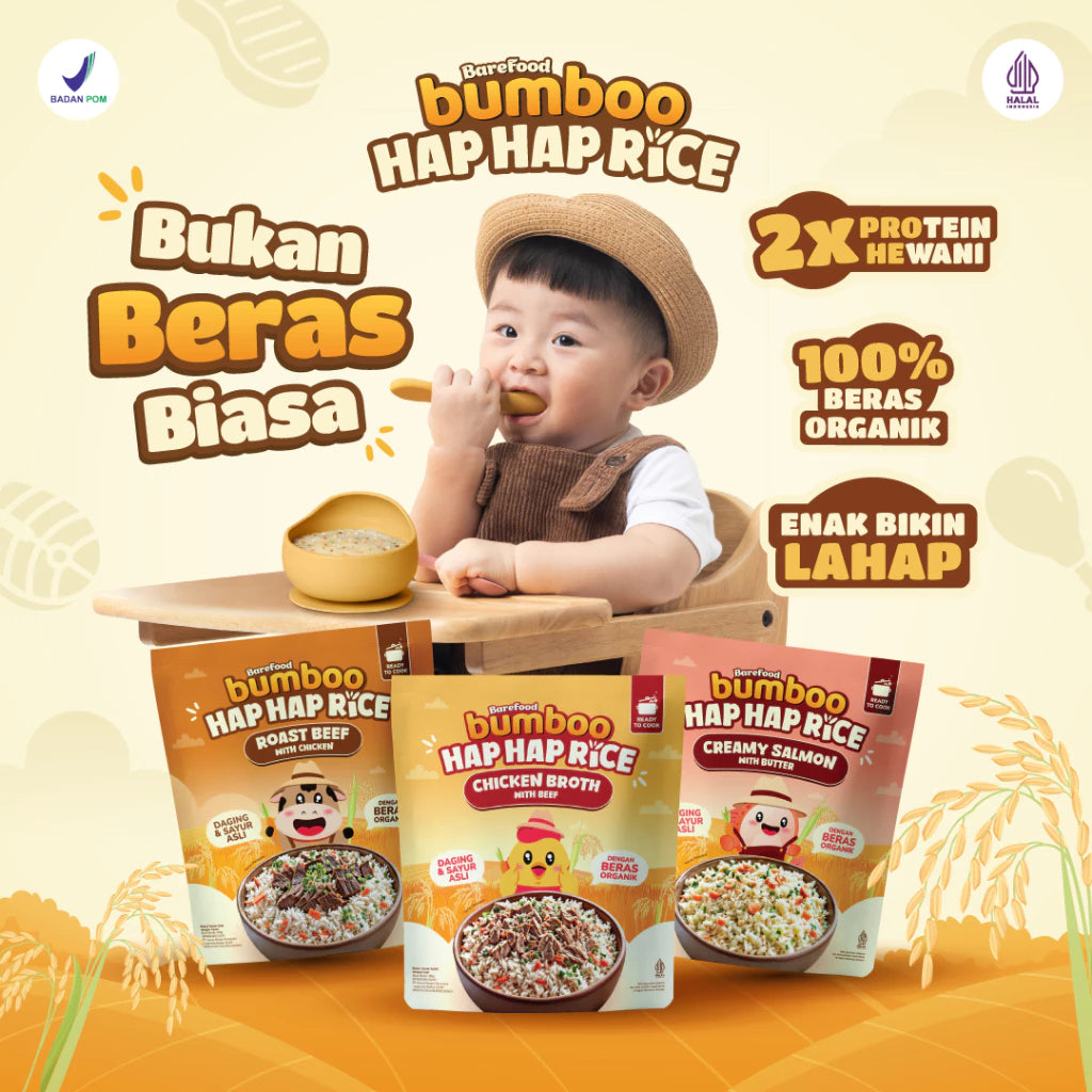 BUMBOO Hap Hap Rice - 100% Beras Organik Tanpa Pestisida - Double Protein Hewani - HALAL