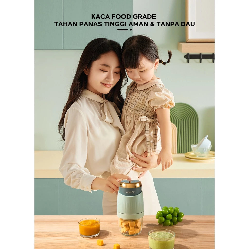 ecentio 3 Kecepatan Food Processor MPASI Blender Bayi 500ml 3 Pisau Mangkuk Kaca Food Grade