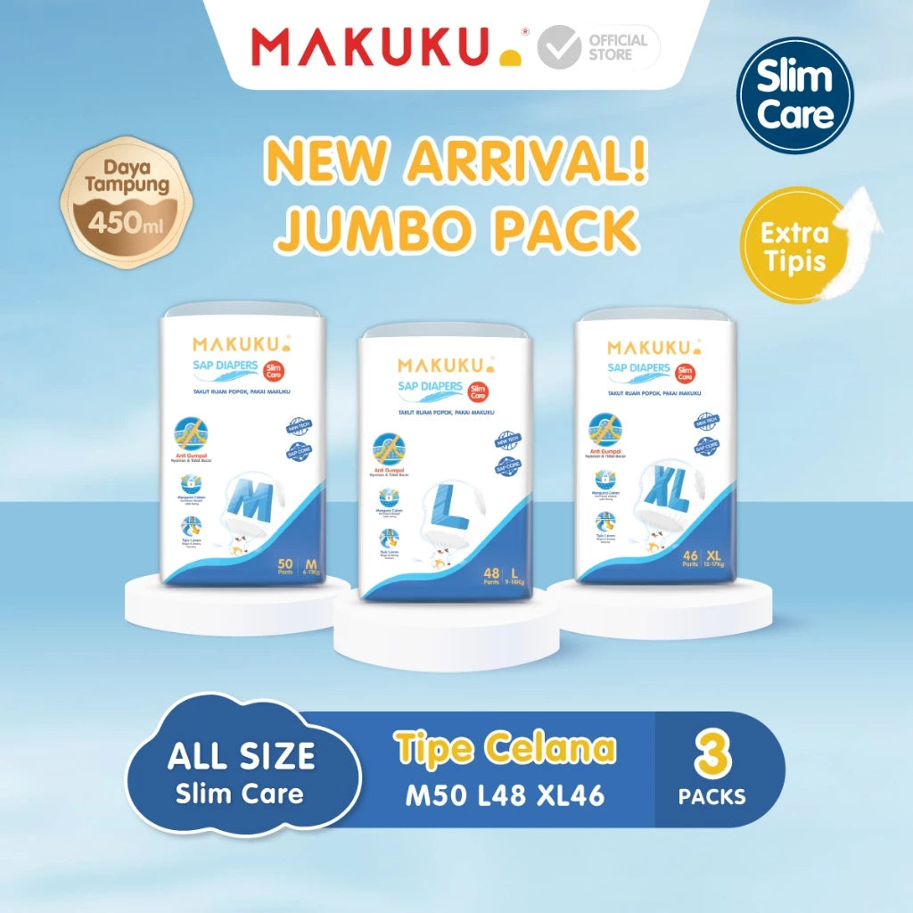 MAKUKU Slim Care JUMBO Pants M50  SAP Diapers | Popok Bayi Tipis Daya Serap Tinggi