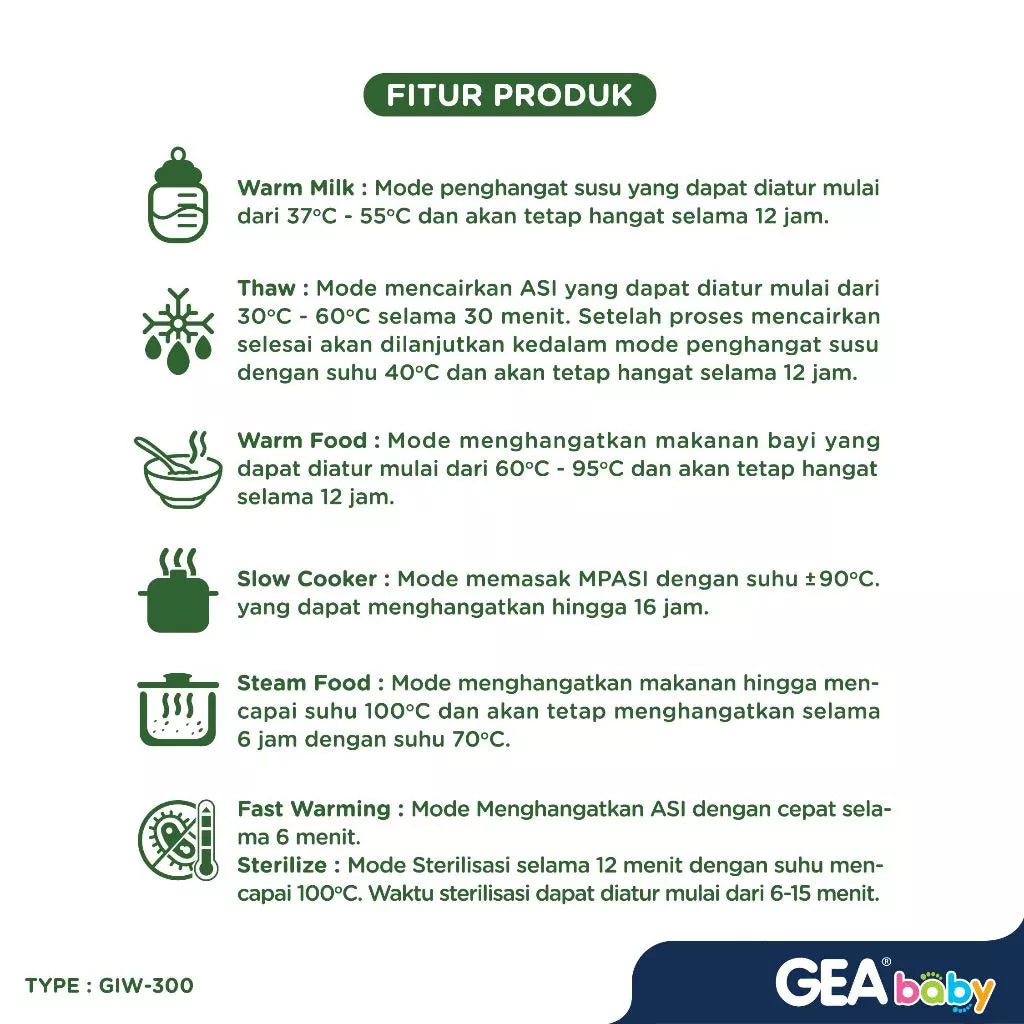 GEA Baby Instant Warmer & Sterilizer GIW-300 Penghangat Asi /  Milk & Food Warmer Steamer